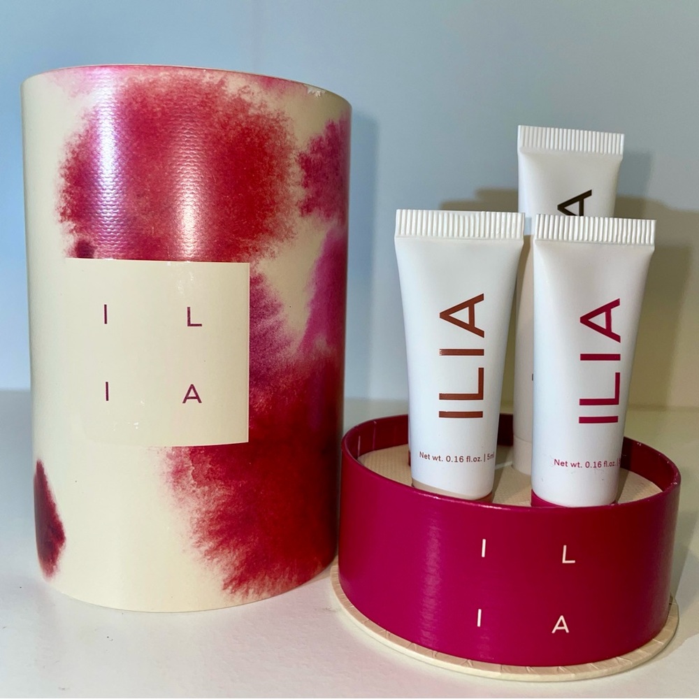 ILIA The Beauty of Balm Lip Set- Limited Edition Shades Ripe Rare Bloom & Clear